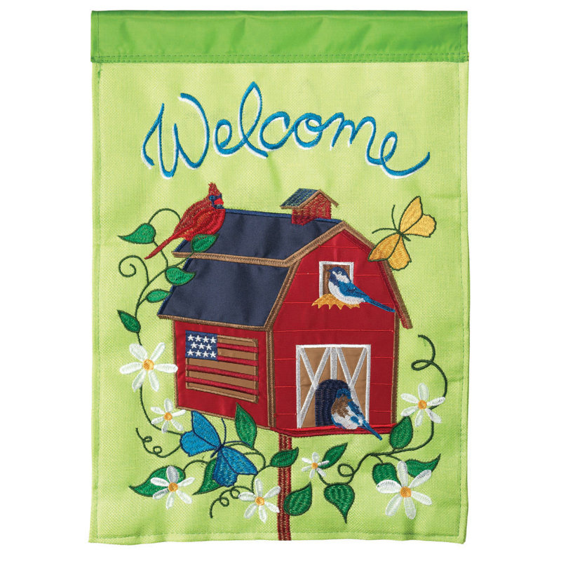 Drapeau de jardin en polyester 2 côtés grange nichoir, H 42 po x l 29 po
