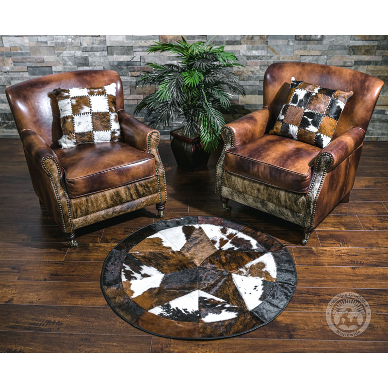 Tapis rond en cuir de vache véritable étoile simple 40 "