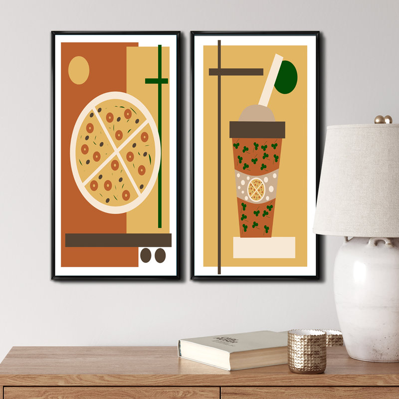 Retro Fast Food Illustration I - ensemble de 2 reproductions, H 32 po x l 32 po x P 1 po, Cadre noir