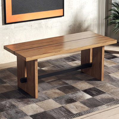 Brown+Black Rectangular Solid Wood+Iron Dining Table