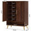 Armoire de rangement 29,52 pouces en bois noyer à 6 niveaux avec portes