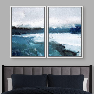 Minimaliste paysage grunge bleu marine pastel peinture paysage abstrait formes illustrations minimaliste chambre à coucher