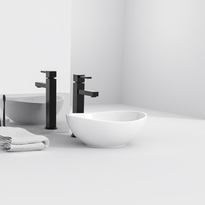 PLUSTEEL 13'' Ceramic Circular Bathroom Sink