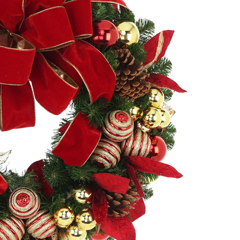 26" Holiday Wreath With Pinecones, Ornaments And Bows