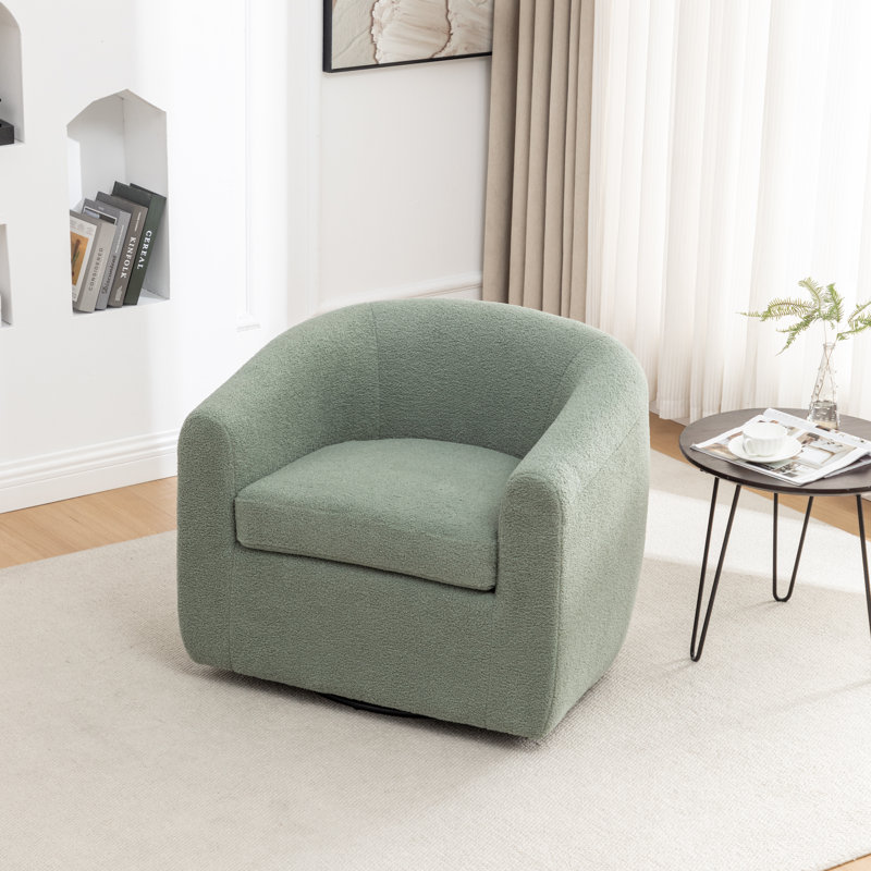 Odey Upholstered Swivel Barrel Chair, Green Teddy