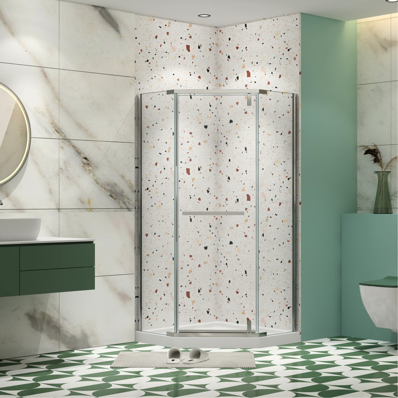 1/4" Tempered Glass Shower Door Pivot - -Angle 34.75 In. X 72 Seamless System Reliable Leakage Functionality With Enclosure Hassle- Secure Function