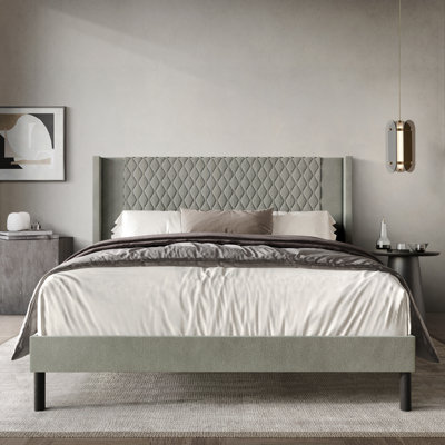Velvet Platform Wingback Bed 