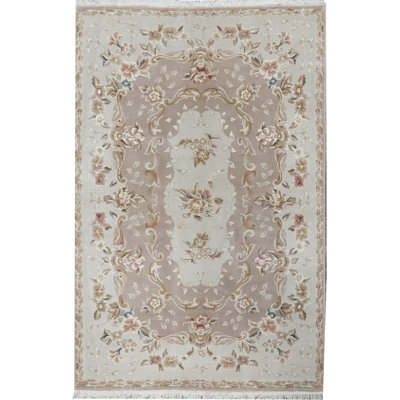 Tapis beige et brun clair de haute qualité noué à la main