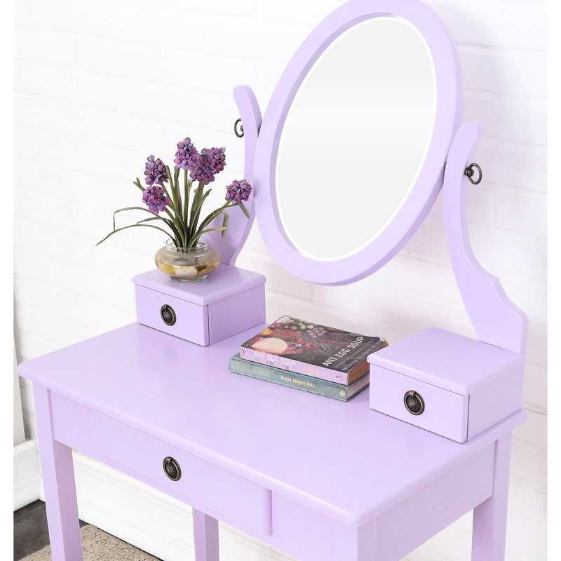 Leurre avec coiffeuse en bois mauve et tabouret agréable avec miroir à 3 tiroirs