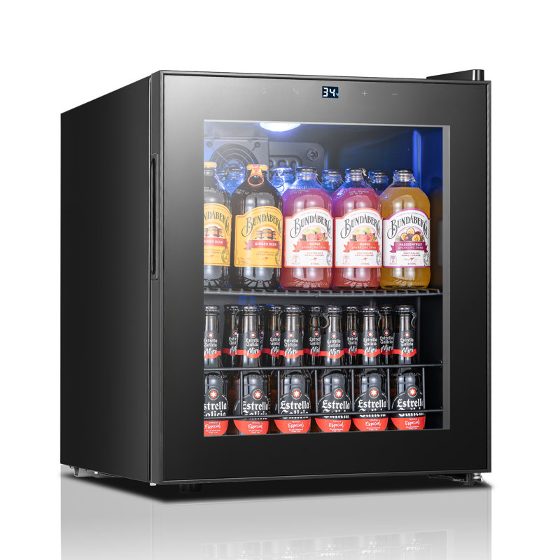Compact 60-Can Beverage Cooler With Double Glass Door –  34°F to 54°F Mini Beverage Fridge For Beer, Soda & Wine, Adjustable Shelves, Led Interior Light, Quiet Energy Saving Cooling Beverage Refrigerator