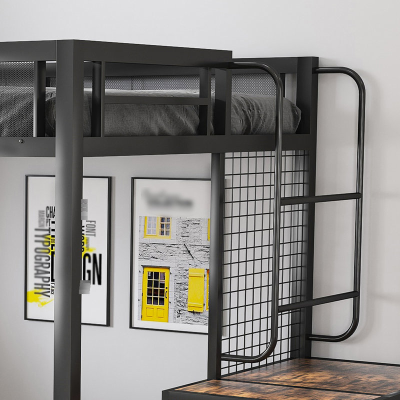 Lit mezzanine double en métal massif avec ancrages basculants et cadre pour un espace de sommeil sécuritaire