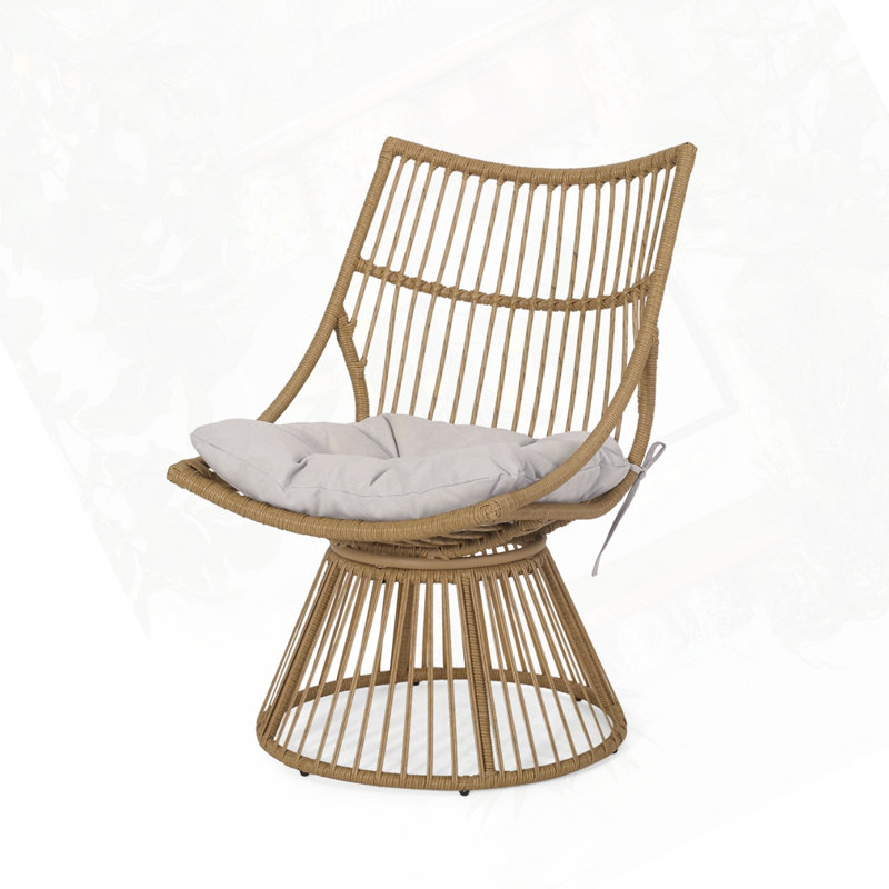 WICKER HIGH-BACK CHAIR, Beige Cushion/Natural Frame