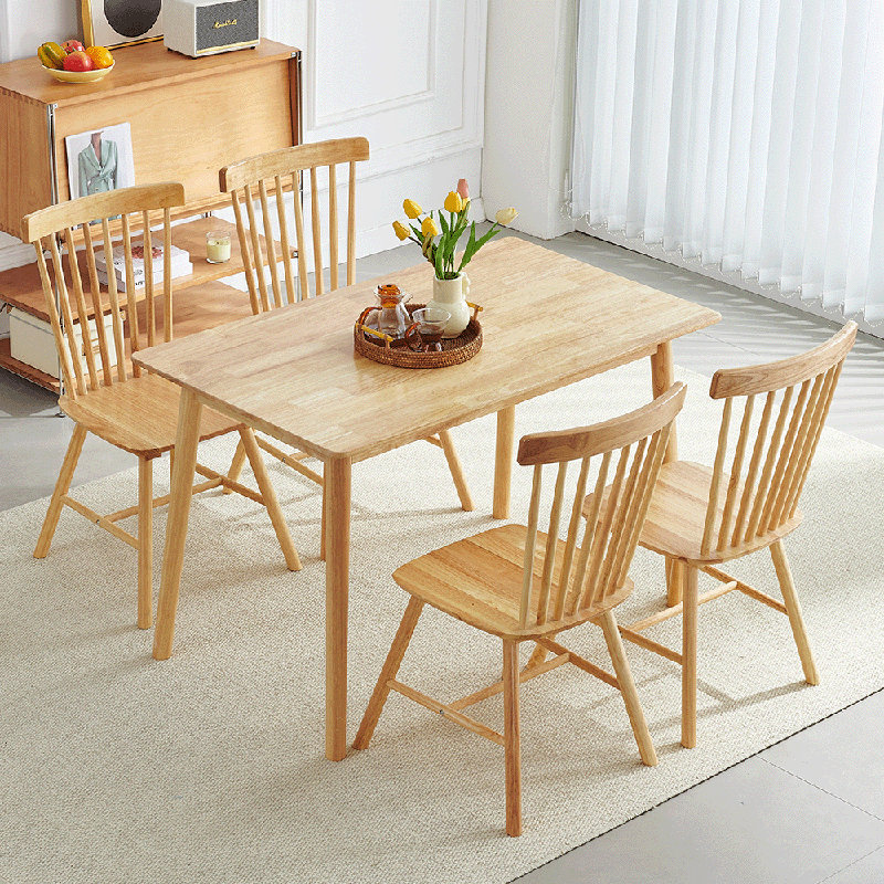 5 -Person Poplar Solid Wood Dining Set, Yellow2