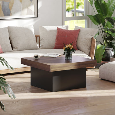 Table basse carrée avec lumières DEL, table centrale de 35 pouces, noyer