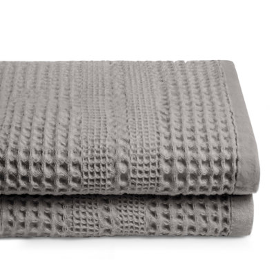 Waffle Bath Towel Set of 2 – Super Absorbent 100% Natural Cotton, Quick-Drying, Classic Style