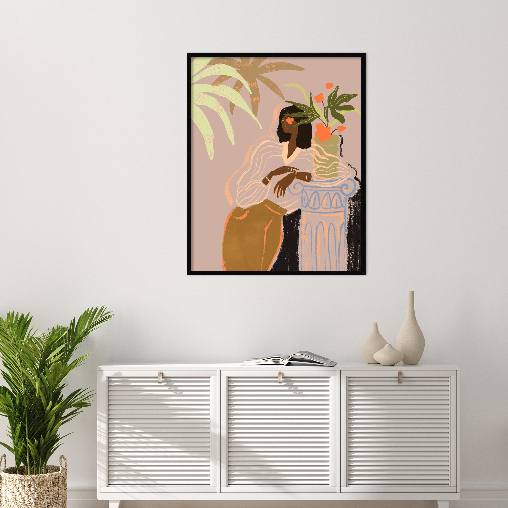 Lady in Waiting by Arty Guava Wood Framed Wall Art Print, 41" H x 33" W, Black
