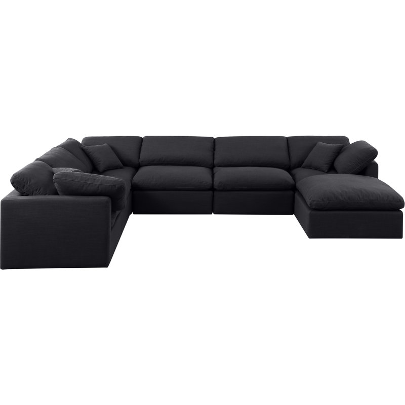 Canapé modulaire rembourré 7 pièces Hinami, Tissu texturé en lin noir