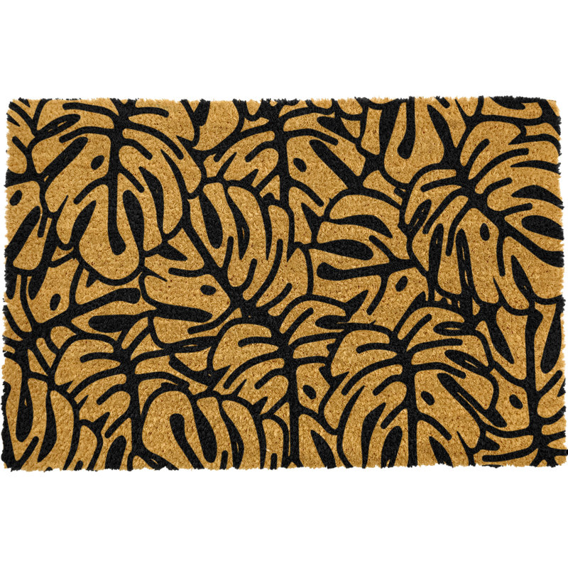 Aalaysia Monstera Leaf Kitchen Mat, Black/Orange