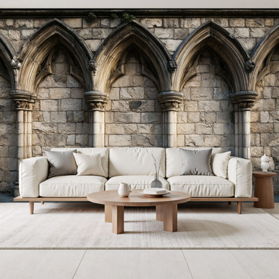 Peel and Stick Wallpaper Ancient gothic stone wall arches York England UK Wall Murals 69"H x 96"W Removable PVC Wall Paper Self-Adhesive Wall Paintings Art Decor for Bedroom Living Room