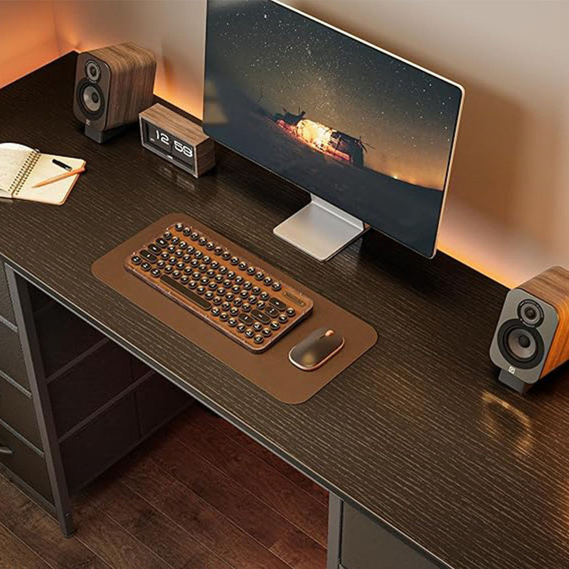 55 Inch, Large Storage Computer Desk with 8 Drawers Home Office, Study, Gaming Desk with Fabric Drawers, Black