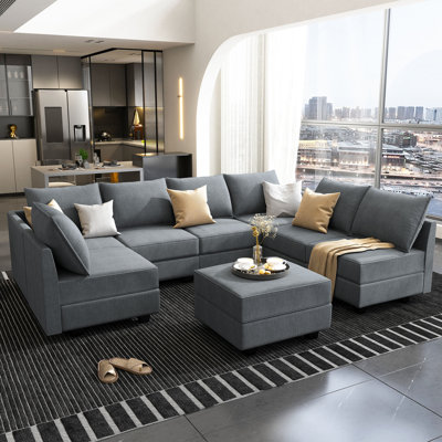 Modular U shaped Sectional Sofa with Storage Ottoman