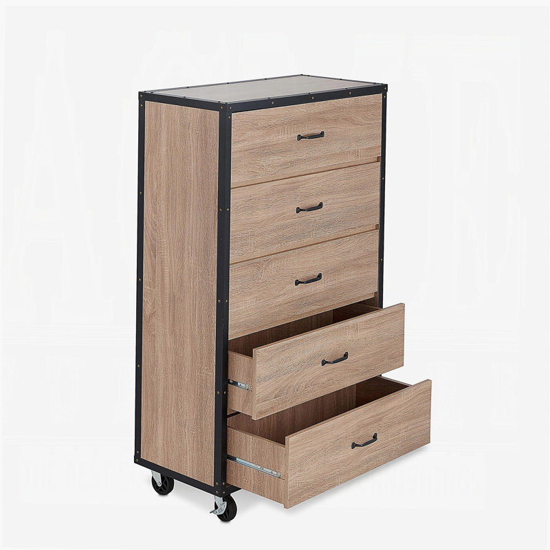 Commode 5 tiroirs en chêne clair patiné