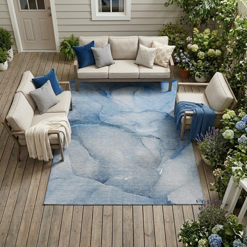 Tapis extérieur lavable antidérapant bleu 9 pi x 12 pi