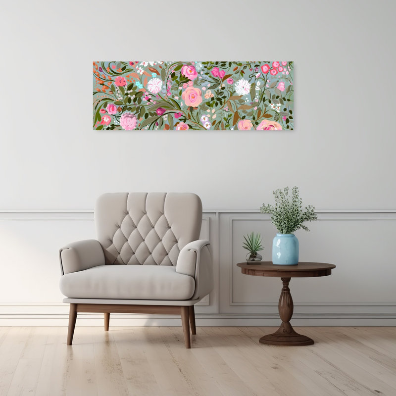 Art floral rose avec jardin abstrait et romantique, H 36 po x l 12 po