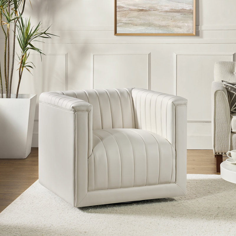 Cadance Swivel Chair, Ivory Faux Leather