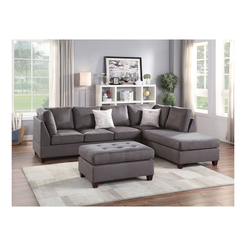 Ensemble de canapé modulaire réversible 3 pièces Contemporary avec coussins de canapé, Gris