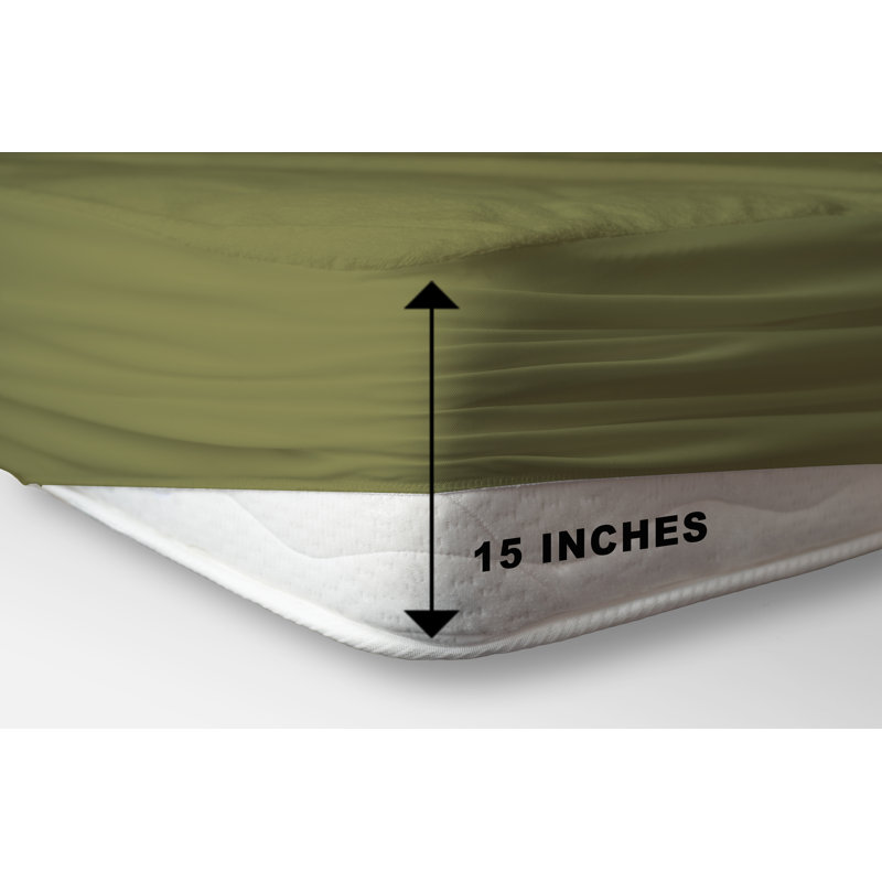 Ensemble de draps 100% coton 600 fils Leachville, Ensemble de draps pour lit double avec 2 taies d'o, Olive