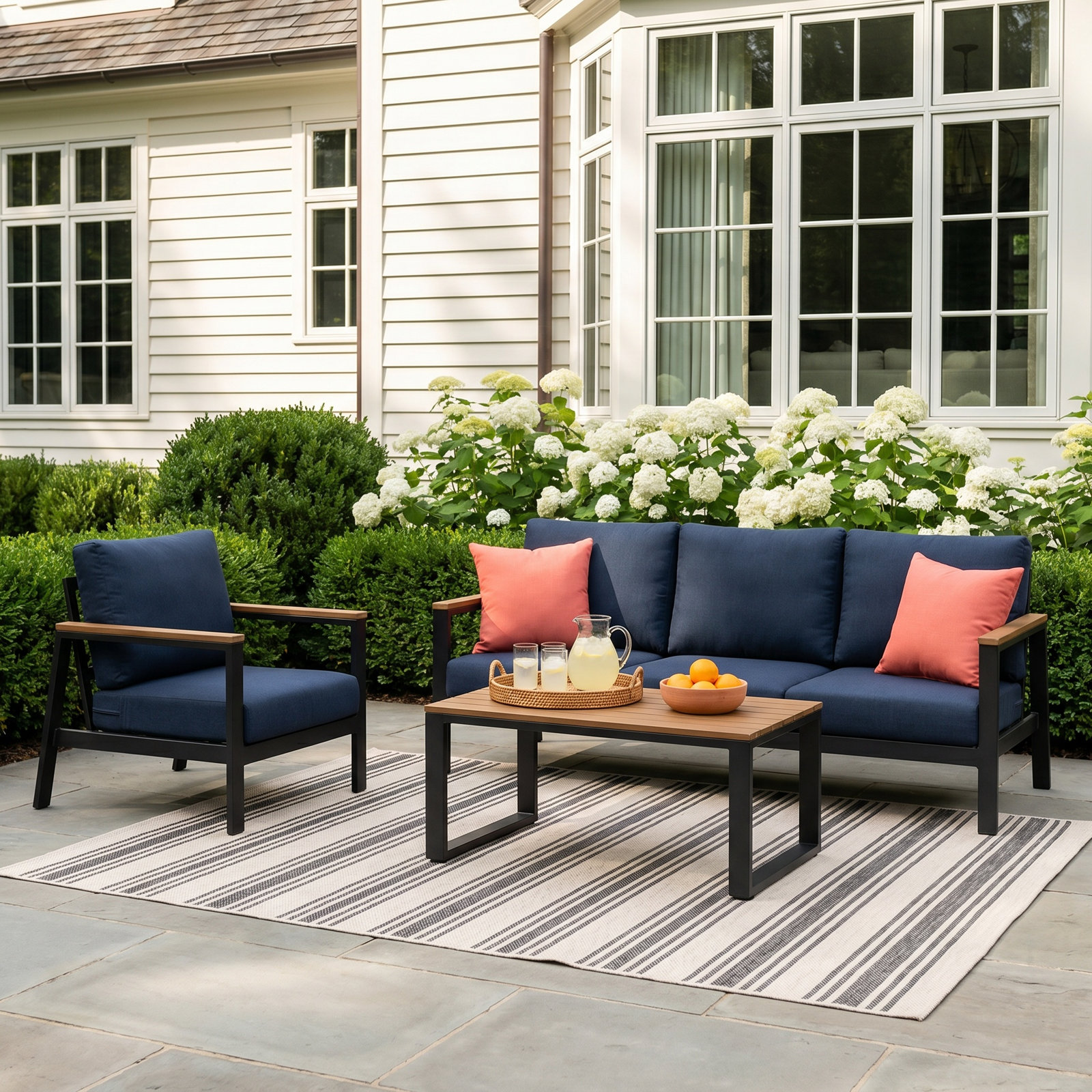 Townsend 4-Person Sunbrella® Patio Seating Group, Canvas Navy Sunbrella® Canvas