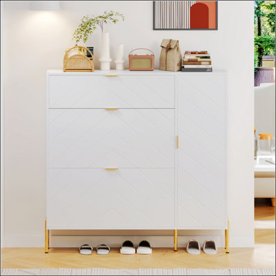 Stylish MDF Shoe Storage Cabinet With Flip-Up Drawers, Shelves, And Anti-Tipping Design For Modern Entryways