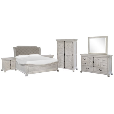 Grand lit-bateau 2 tiroirs avec commode avec miroir de paysage et armoire