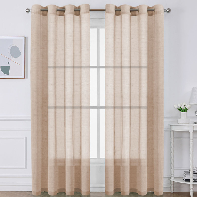 Dawan Natural Linen Sheer Curtains Flax Linen Blended Curtain Panels Living Room Solid Semi-Sheer Grommet Semitransparent Semi-Sheer Soft Privacy Drapes