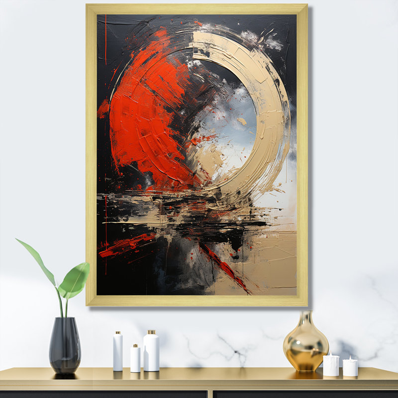 Red Moon Shapes - Art mural abstrait, Encadrement doré, H 20 po x l 12 po x P 1 po
