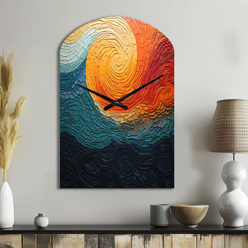 Horloge murale sarcelle orange Op Art Illusion rythmique III - grande sarcelle, Moyenne