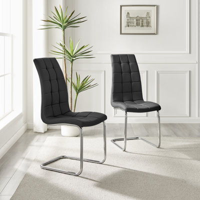 Scottsmoor Modern High Gloss & Glass Dining Table Set - 6 Upholstered Faux Leather Dining Chairs