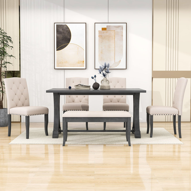 Lark Manor™ 6-Piece Farmhouse Dining Set with Rectangular Trestle Table ...