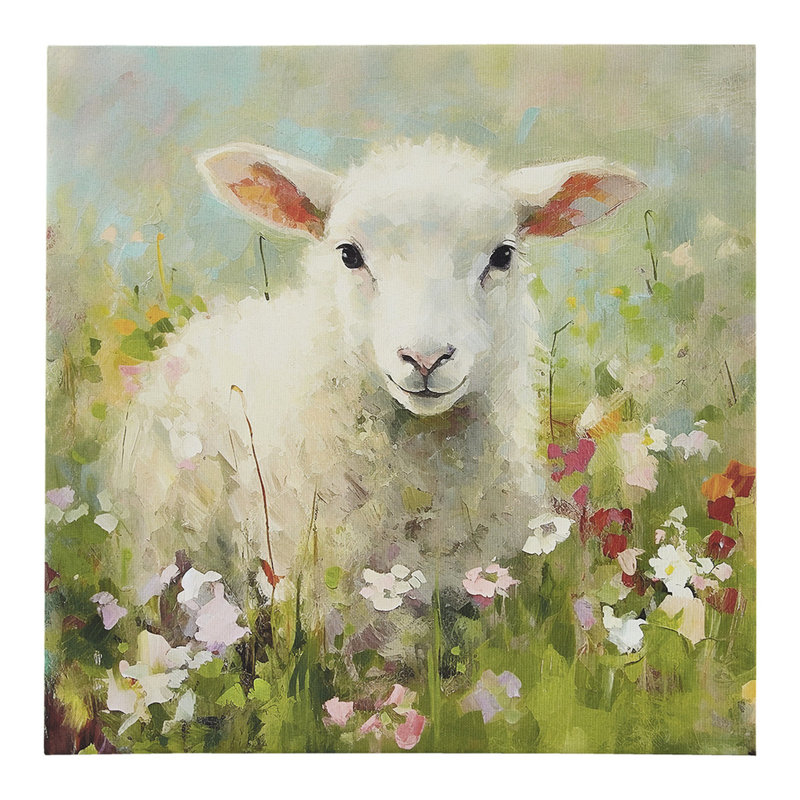 Toile d'agneau de l 16 po x H 16 po - Adorable dans un champ de fleurs, décoration de la maison Joyful Flower 16 x 16
