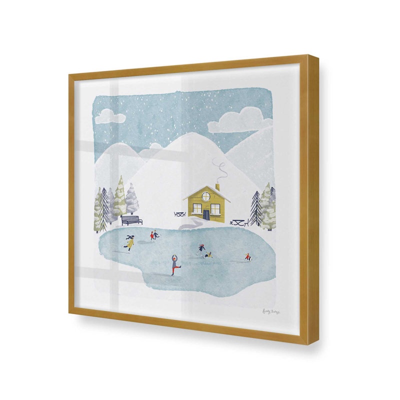 Winter Skating Adventure Print, 13.75" H x 13.75" W, Polished Gold Single Picture Framed, Solid Wood