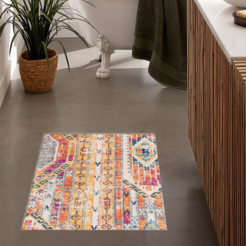 Tapis jaune à motif abstrait Kymiere, Rectangle 2 pi 3 po x 3 pi 7 po