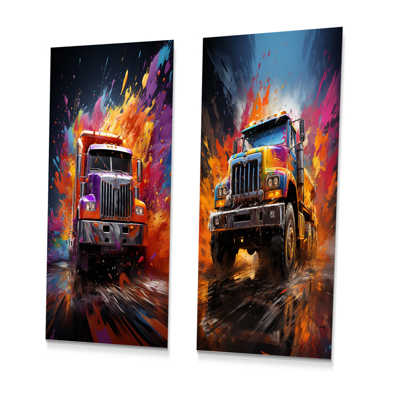 Ensemble de 3 décorations murales en métal Expressionist Monster Truck Fury, H 32 po x l 32 po