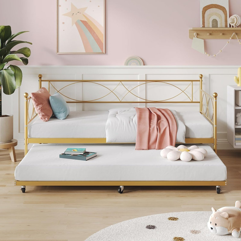 Twin Daybed – Gold, Lockable Casters, Heavy Duty, Gold