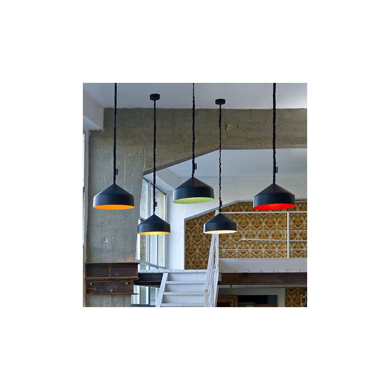 1 - Light Grey Dome Pendant, Black/Orange