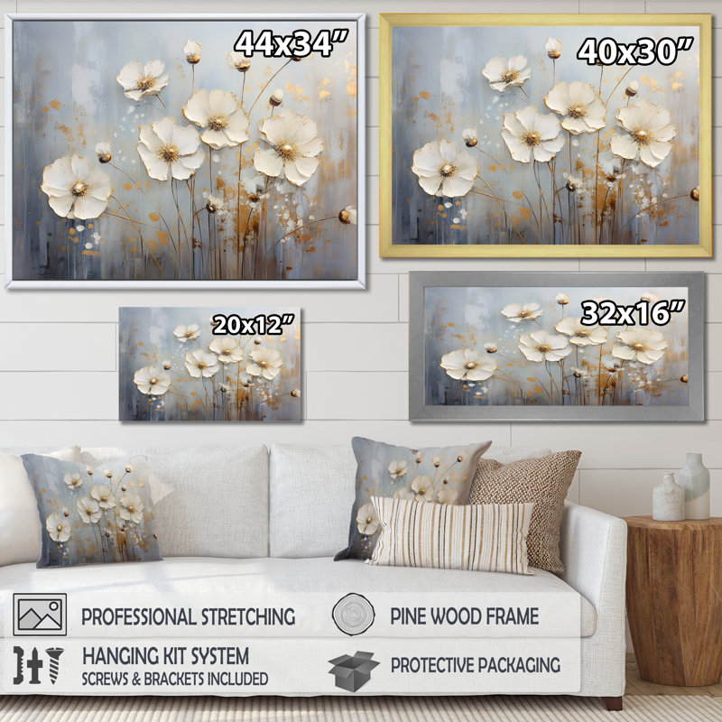 Impression sur toile Elegant Beige Buttercups Meadow IV - Buttercups, Toile tendue, H 34 po x l 44 po x P 1,5 po