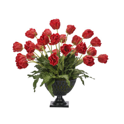 Real-Touch Tulip, Red, Lattice Urn, 31wx31dx28h