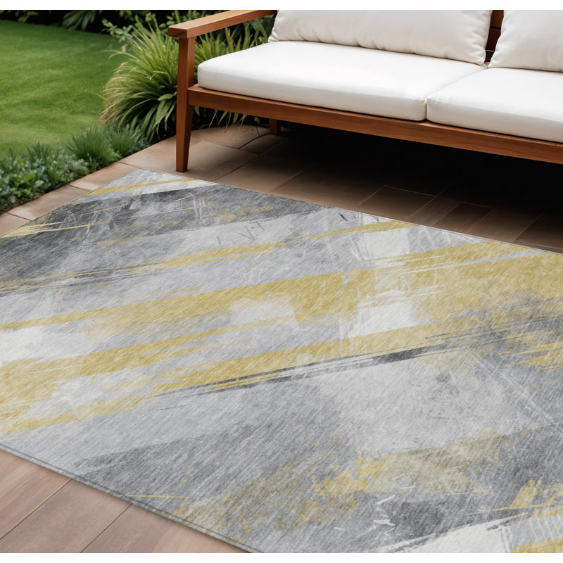 Tapis intérieur lavable rayé doré et gris 8 pi x 10 pi