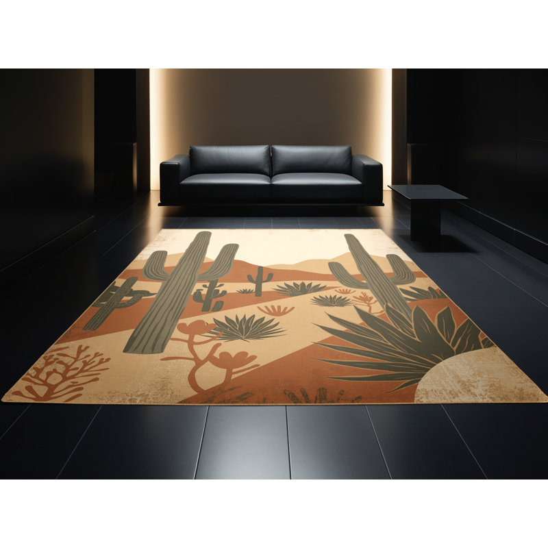 Tapis brun rustique lavable à la machine Peksenak Country - reliure brun clair, 8 x 10