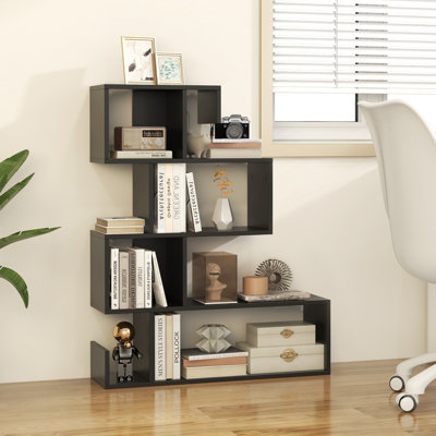 Bibliothèque en H 39,5 "x l 31,5" en forme de S, bibliothèque géométrique avec tablettes ouvertes